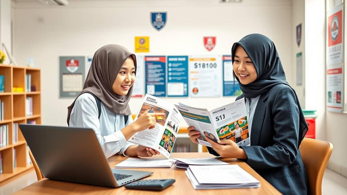 Ilustrasi perbandingan antara mahasiswa yang belajar di ruang kelas (S1) dan mahasiswa yang sedang praktik di laboratorium/lapangan (D3).