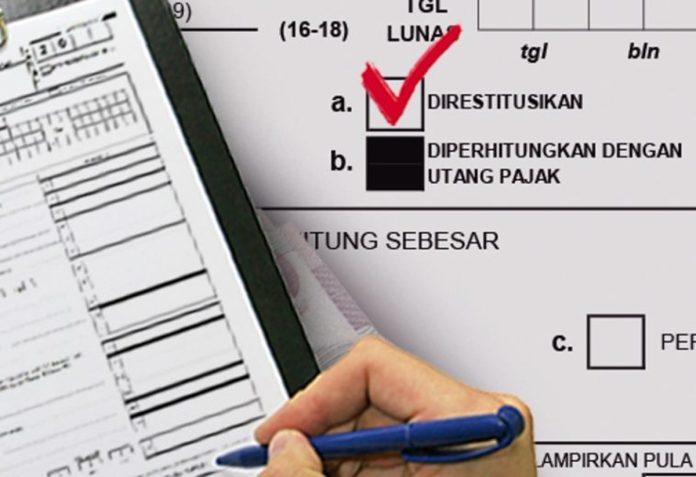 Infografis langkah-langkah pengajuan restitusi pajak secara legal melalui sistem resmi Direktorat Jenderal Pajak.