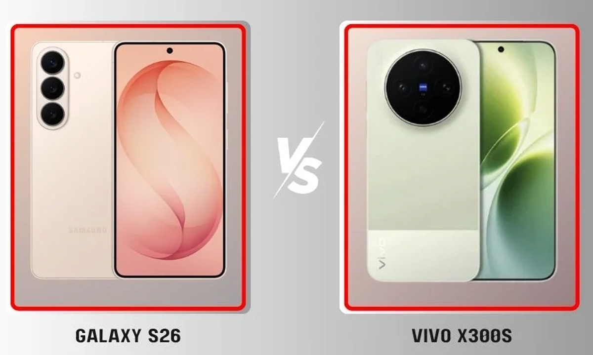 Perbandingan dimensi fisik Samsung Galaxy S26 yang compact bersanding dengan Vivo X300s yang memiliki modul kamera besar dan bodi lebih bongsor.